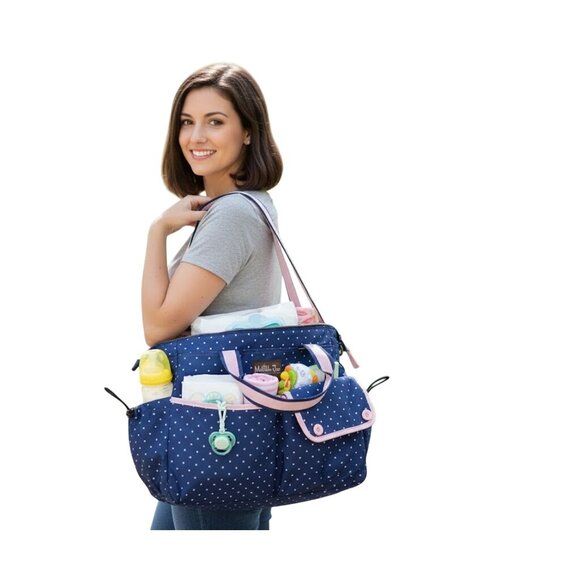 Matilda Jane The Essentials Diaper Bag Changing Mat Blue Pink Polka Dots - Picture 1 of 9